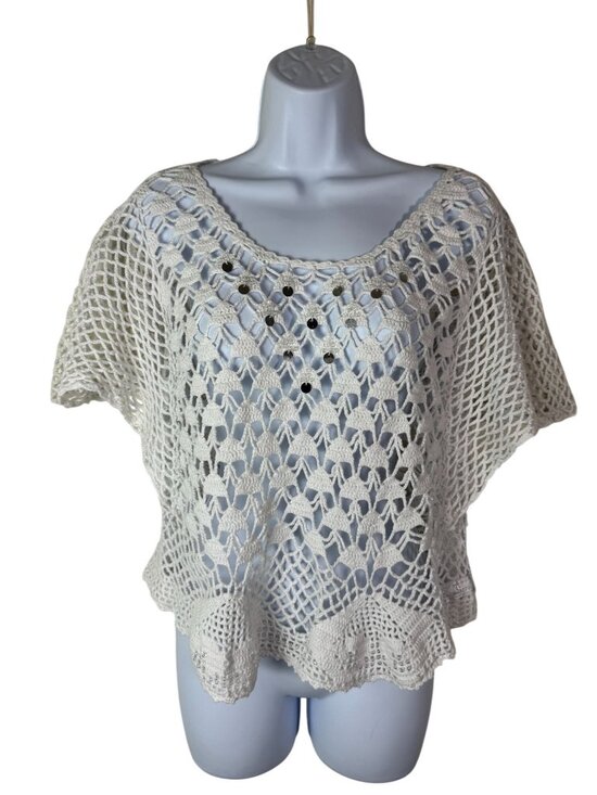 kamiseta Tops - Kamiseta Crochet Open Knit White Top size XXS Short Sleeves Cottage Beachy